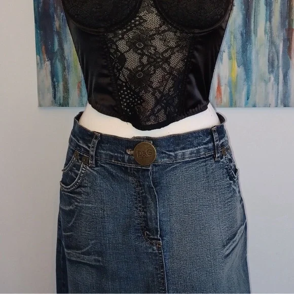 EU44 fits like a 12, Dolce & Gabbana Denim Maxi Skirt w/ Back Slit 100% Cotton - Picture 4 of 14